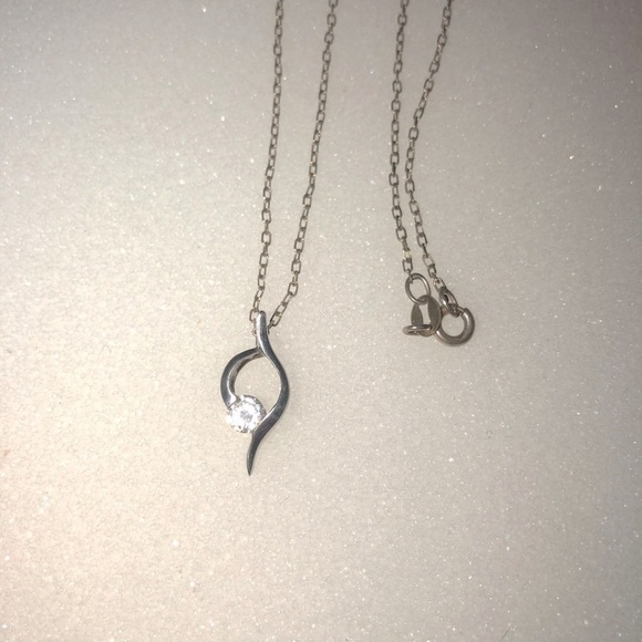 Vtg Sterling Silver Infinity White Cubic Zirconia Solitaire Pendant W Chain 18” - Picture 4 of 6